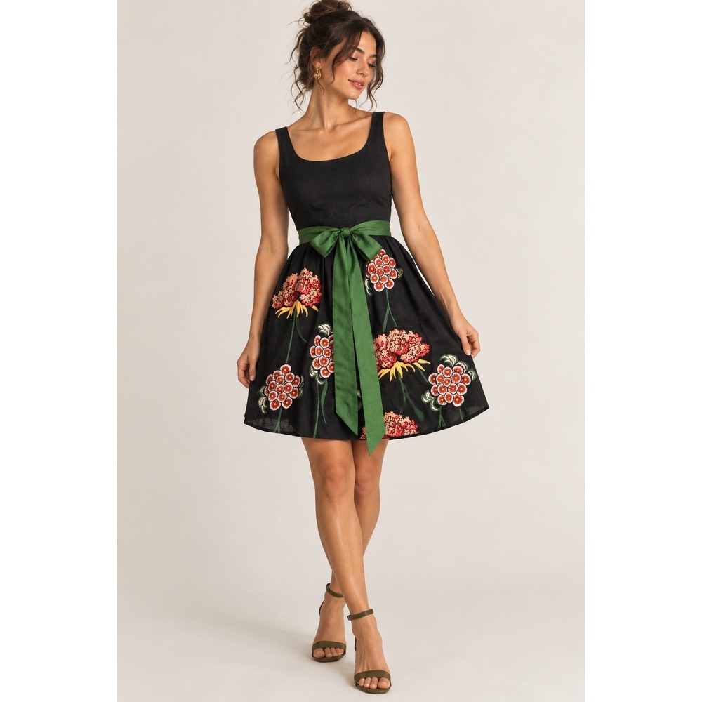 Anthropologie Floreat Cranesbill Dress 6 Embroidered Floral Garden Party